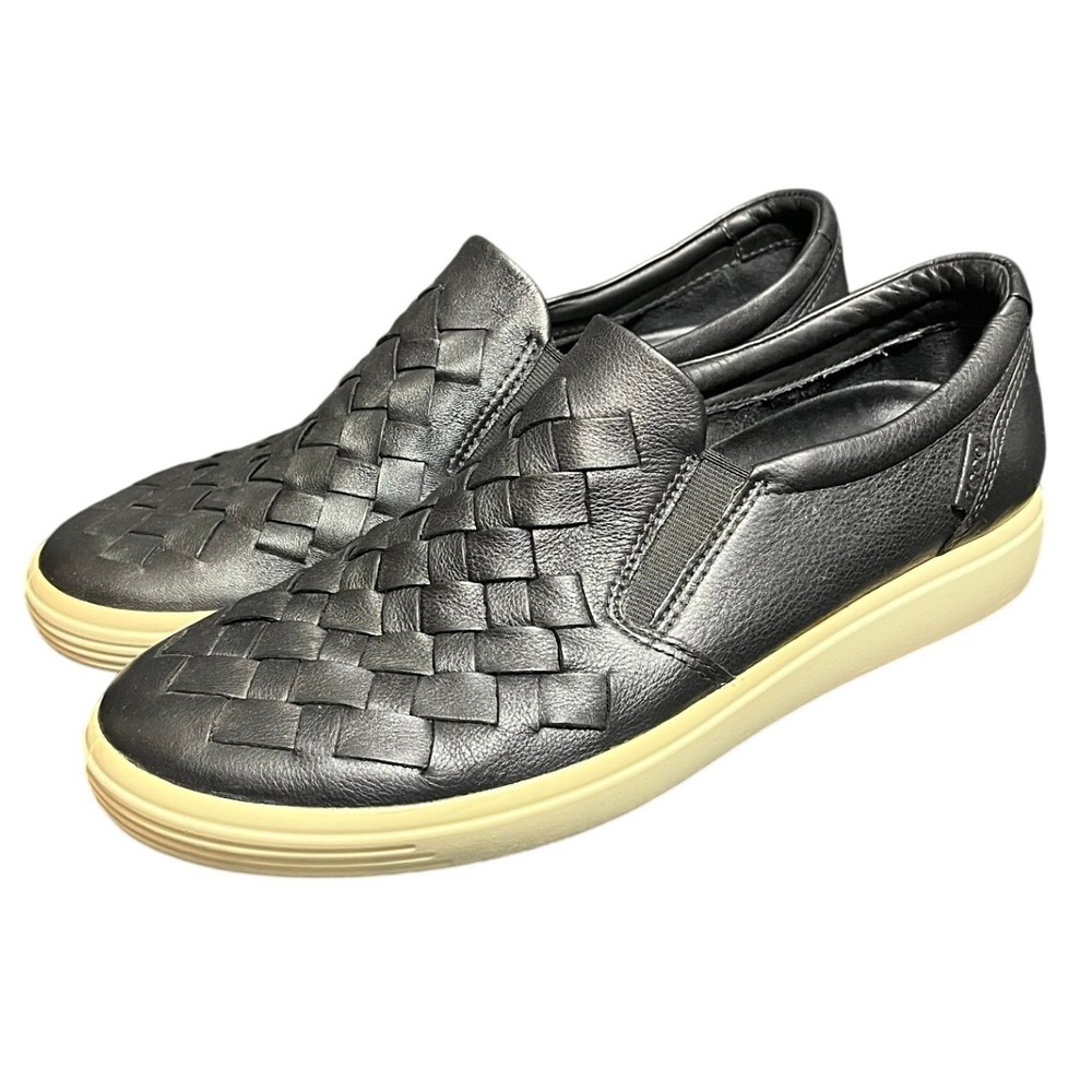 ECCO Soft 7 Woven‎ Slip On Women 8 39 Black Leather Sneakers 430453-01001
